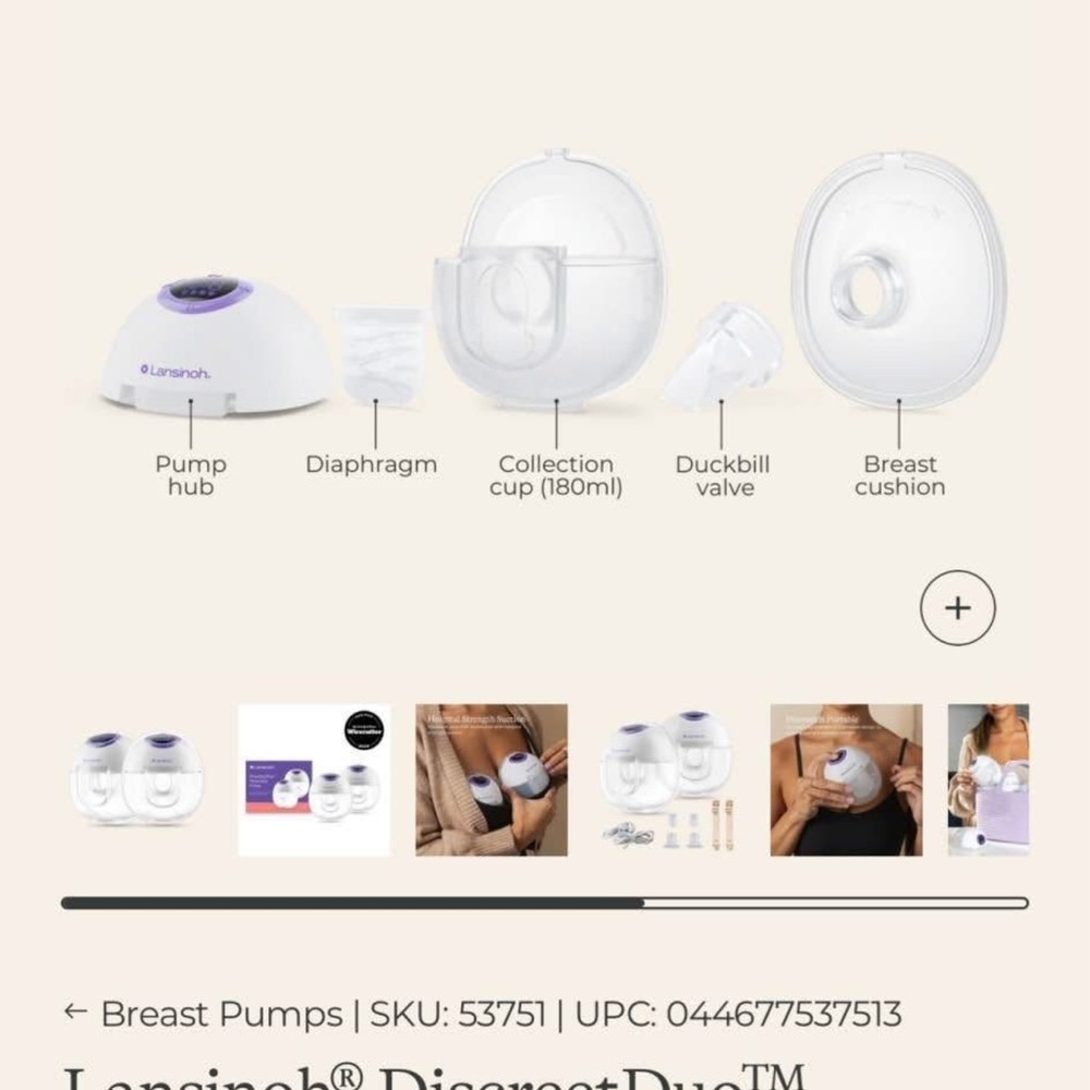 Lansinoh Breast Pump Set with White and Purple Accents